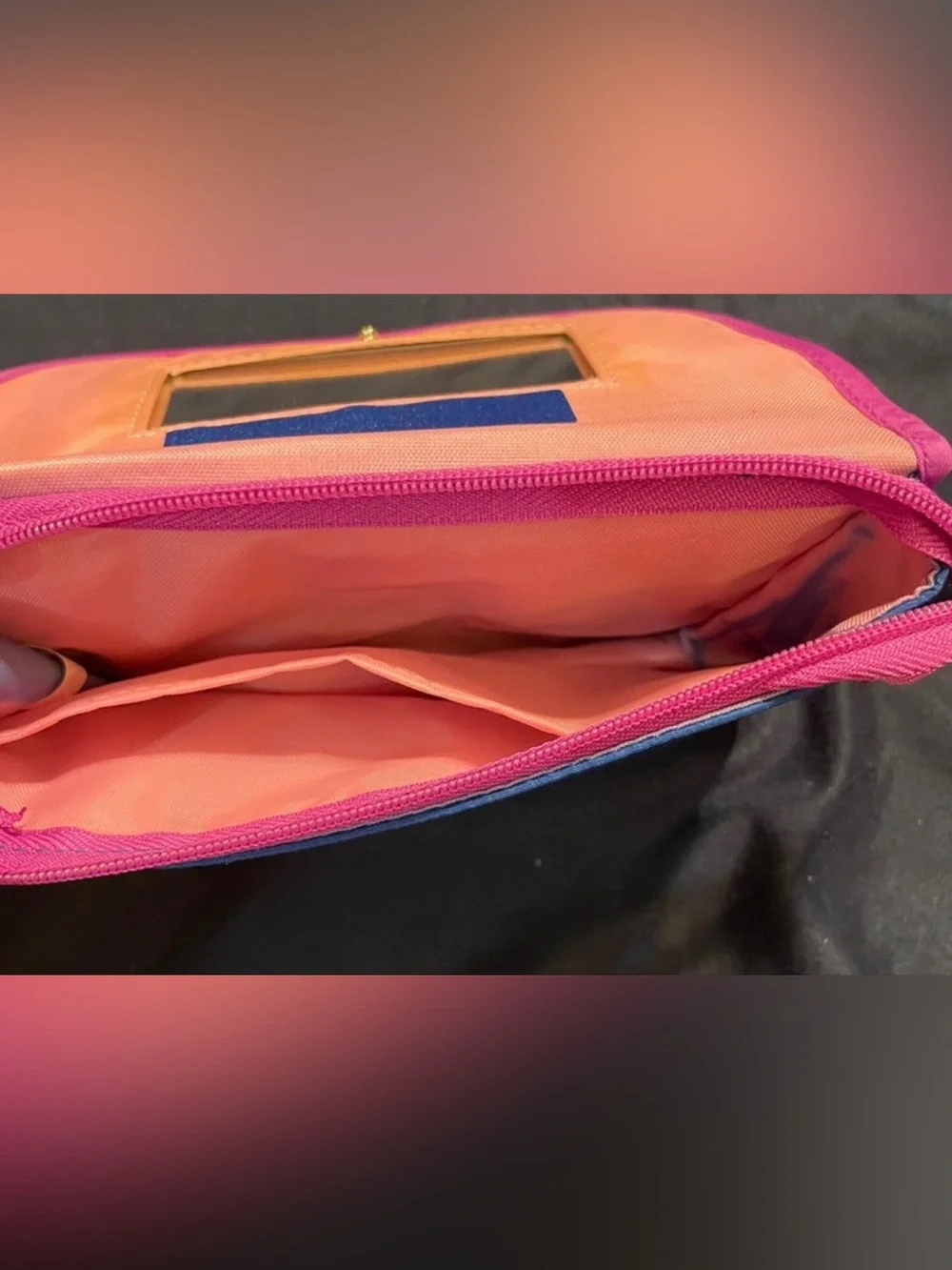 Blue & Pink Foldable Travel Makeup Bag with Mirror